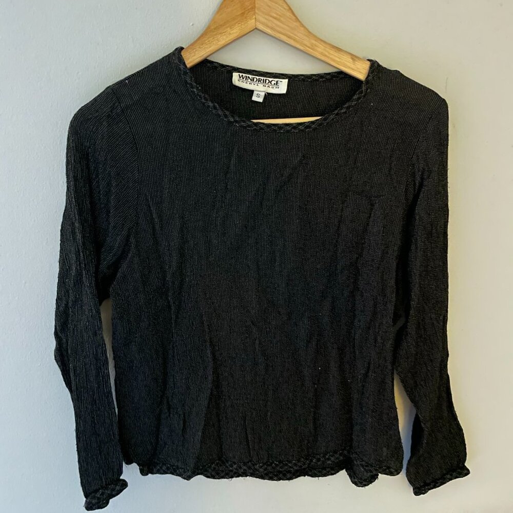 Long Sleeve Black Interesting Stitch Pattern/Collar Shirt Women's Small